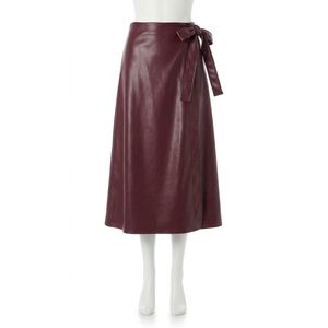 NEW MILLY women vegan leather bow midi skirt in deep burgundy
